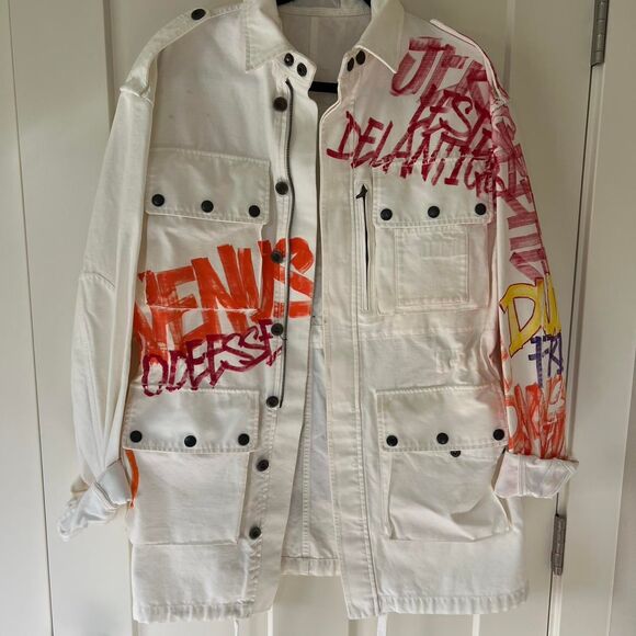 Faith-Connexion Men's Graffiti Utility Jacket Size Small Multicolor Painted